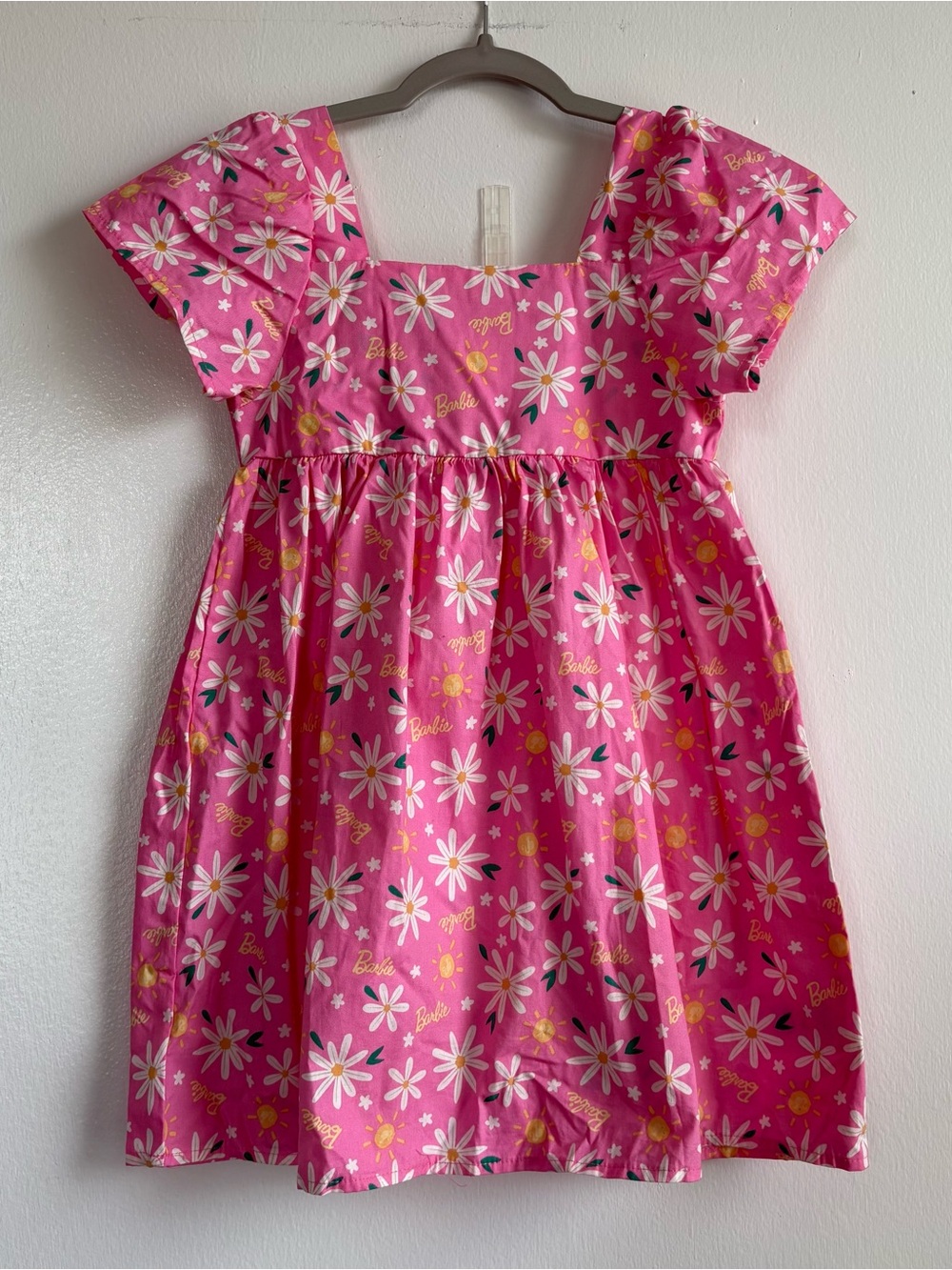 Barbie Pink Floral Smocked Square Neck Dress Girls XS (4/5)